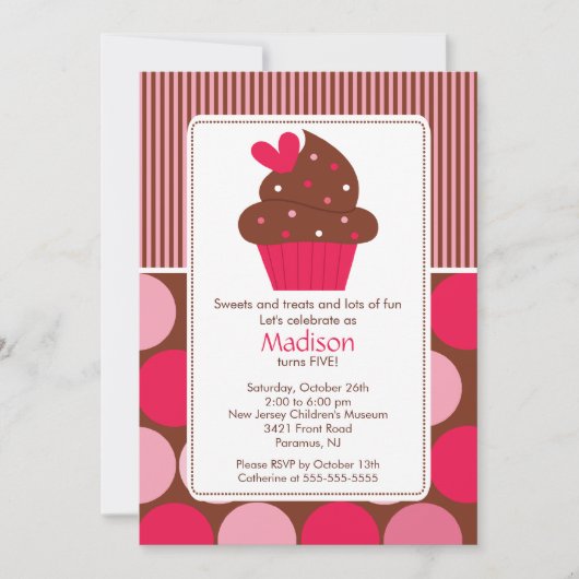 Invitation Anniversaire Sweet Heart Cupcake Rose B (Devant)