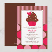 Invitation Anniversaire Sweet Heart Cupcake Rose B (Devant / Derrière)
