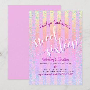 Invitation anniversaire Sweet Sixteen Arc-en-ciel