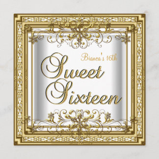 Invitation Anniversaire Sweet Sixteen Blanc Or Fille Adolesce