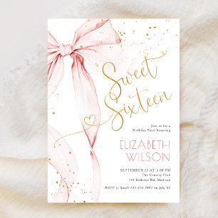 Invitation Anniversaire Sweet Sixteen Ruban Rose