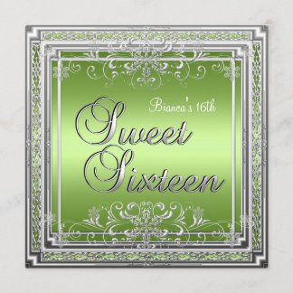 Invitation Anniversaire Sweet Sixteen Vert Clair Argent Fille