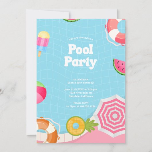 Invitation Anniversaire tendance de la piscine de Palm Spring (Devant)