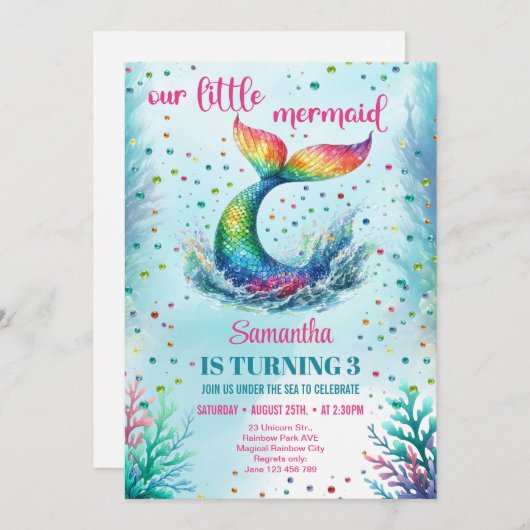 Invitation Anniversaire tendance de l'aquarelle arc-en-ciel d (Devant / Derrière)