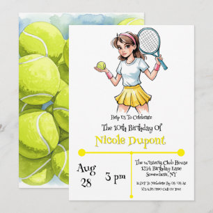 Invitation Anniversaire Tennis Ball Girl Celebration