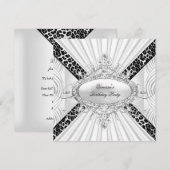 Invitation Anniversaire Thème Diamant Noir et Léopard Blanc (Devant / Derrière)