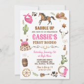 Invitation Anniversaire Thème Far West Rose Cowboy 1er Rodéo (Devant)