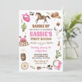 Invitation Anniversaire Thème Far West Rose Cowboy 1er Rodéo (Debout devant)