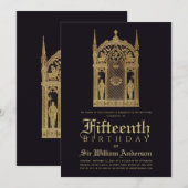 Invitation Anniversaire Thème Médiéval Chevalier Gothique Noi (Devant / Derrière)