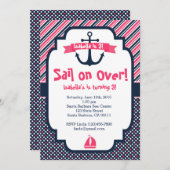 Invitation Anniversaire Thème nautique en rose et  (Devant / Derrière)