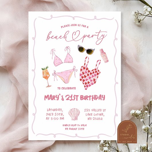 Invitation Anniversaire Thème Plage Rose Fantaisiste