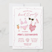 Invitation Anniversaire Thème Plage Rose Fantaisiste (Devant)
