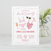 Invitation Anniversaire Thème Plage Rose Fantaisiste (Debout devant)