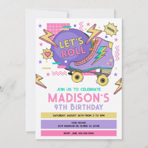 Invitation Anniversaire Thème Rétro Roller Skate 80s 90s