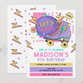 Invitation Anniversaire Thème Rétro Roller Skate 80s 90s (Devant / Derrière)
