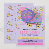 Invitation Anniversaire Thème Rétro Roller Skate 80s 90s (Devant / Derrière)