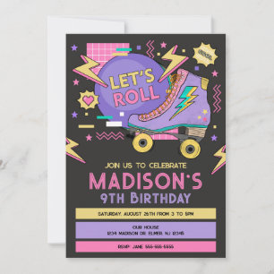 Invitation Anniversaire Thème Rétro Roller Skate 80s 90s