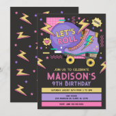 Invitation Anniversaire Thème Rétro Roller Skate 80s 90s (Devant / Derrière)