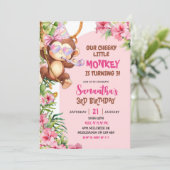 Invitation Anniversaire Thème Savannah Singe Mignon Rose (Debout devant)