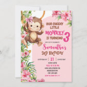 Invitation Anniversaire Thème Savannah Singe Mignon Rose (Devant)
