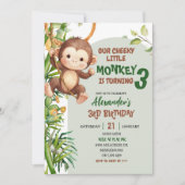 Invitation Anniversaire Thème Savannah Singe Mignon Vert (Devant)