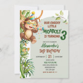 Invitation Anniversaire Thème Savannah Singe Mignon Vert (Devant)