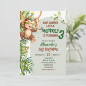 Invitation Anniversaire Thème Savannah Singe Mignon Vert (Debout devant)