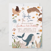 Invitation Anniversaire Thème Tortue de Mer Requin Baleine Fa (Devant)