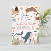 Invitation Anniversaire Thème Tortue Requin Baleine Faune et (Debout devant)