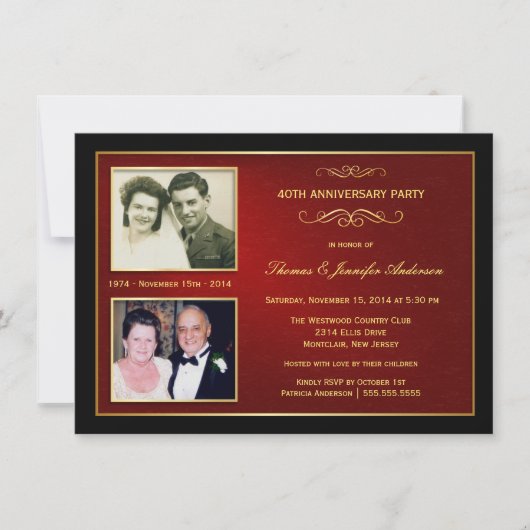 Invitation Anniversaire Then & Now avec 2 Photos - 40ème (Devant)