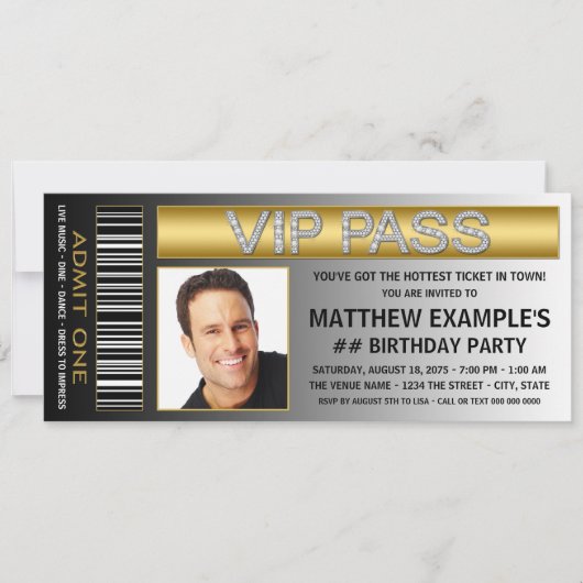Invitation Anniversaire Ticket Homme (Devant)