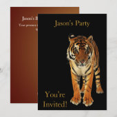 Invitation Anniversaire Tigre Sur Fond Noir (Devant / Derrière)