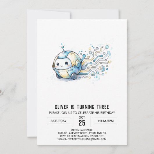 Invitation Anniversaire Tiny Tech Robot (Devant)