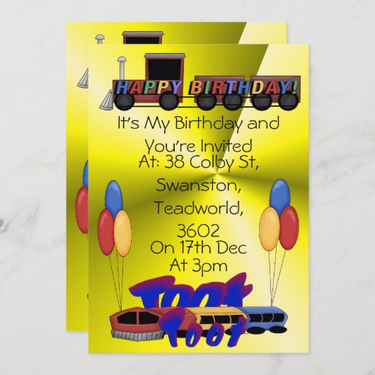 Invitation Anniversaire Toot Toot (Devant / Derrière)