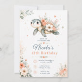 Invitation Anniversaire Tortue Florale (Devant)