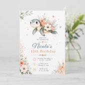 Invitation Anniversaire Tortue Florale (Debout devant)