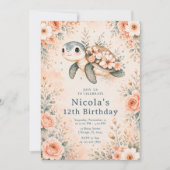 Invitation Anniversaire Tortue Florale (Devant)