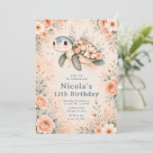 Invitation Anniversaire Tortue Florale (Debout devant)