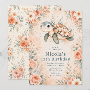 Invitation Anniversaire Tortue Florale