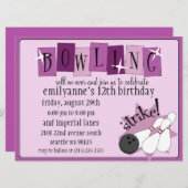 Invitation Anniversaire totalement rétro de bowling de (Devant / Derrière)