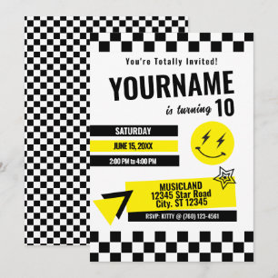 Invitation Anniversaire Totalement Rétro (Jaune)