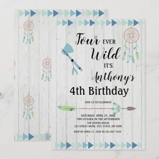 Invitation Anniversaire toujours sauvage rustique du tribal (Devant / Derrière)