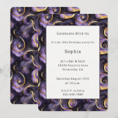 Invitation Anniversaire Tourbillons Or Violet (Devant / Derrière)