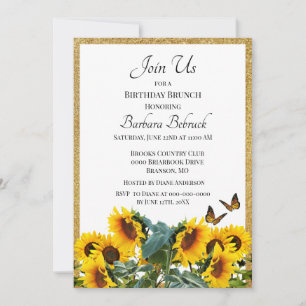 Invitation Anniversaire Tournesols Petit Déjeuner Paillettes 