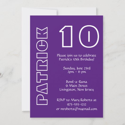 Invitation Anniversaire tout âge violet et blanc (Devant)