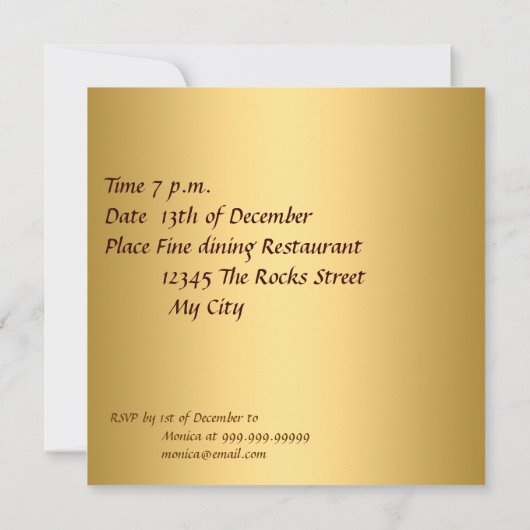 Invitation Anniversaire Toutes les Occasions Or (Dos)