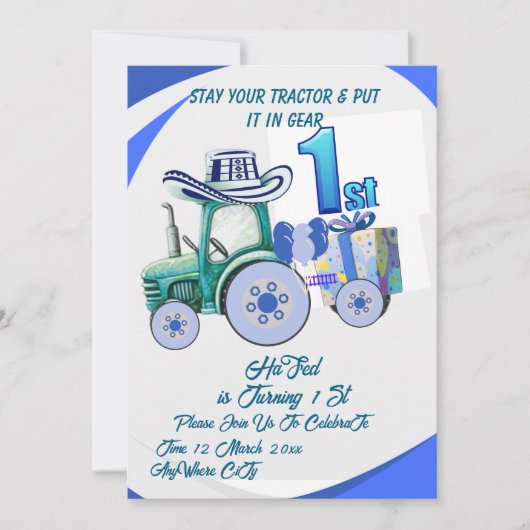 Invitation anniversaire tracteur modifiable, Invit (Devant)