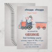 Invitation Anniversaire Train Éléphant (Devant / Derrière)