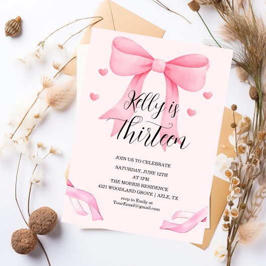 Invitation Anniversaire Treize Ans Ruban Coquette