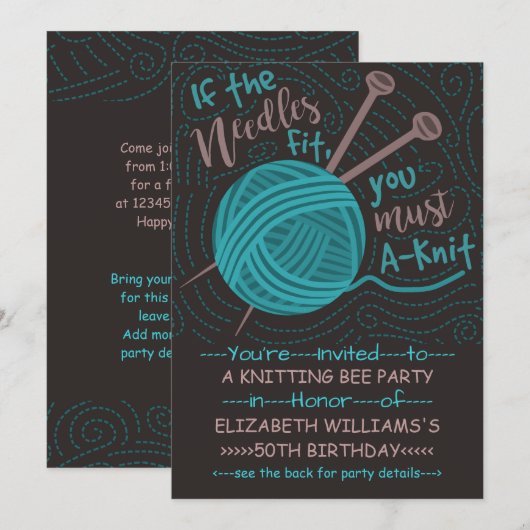 Invitation Anniversaire Tricot Bee Party | Fantaisie de Trico (Devant / Derrière)